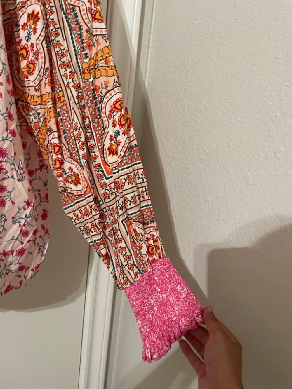 Boho Mixed Floral & Paisley Print Button Front Blouse - Size Large - Picture 10 of 10
